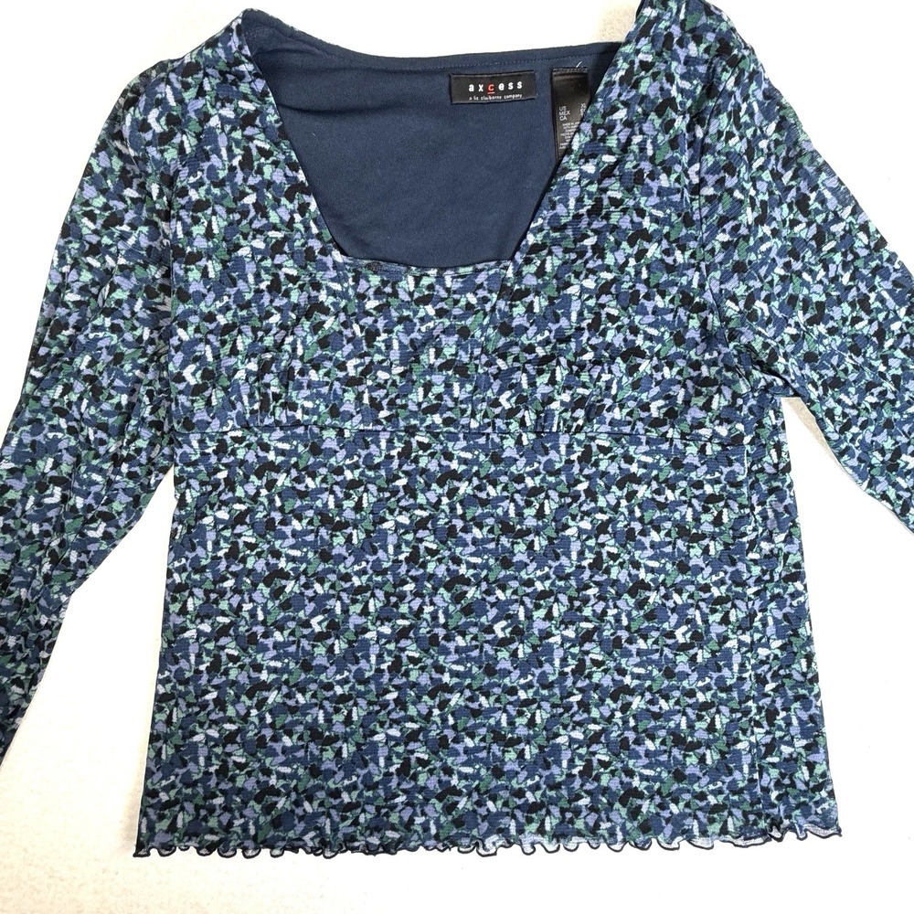 Axcess‎ Liz Claiborne Womens XL Floral Mesh Empire Waist Top Blue Green Sheer